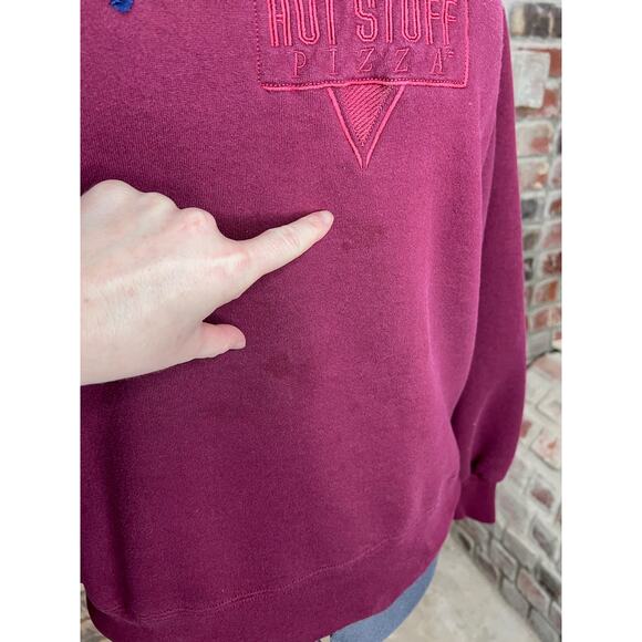 sweatshirt anytime hot stuff pizza maroon blue embroidered 1990s - Picture 3 of 9